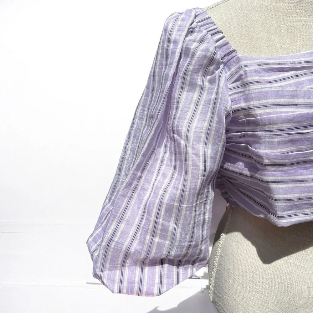 🌻NEW w/tags Sandro Blonvilla Puff Sleeve Crop Top | FR Size 4 / US Size 10 - Picture 4 of 14